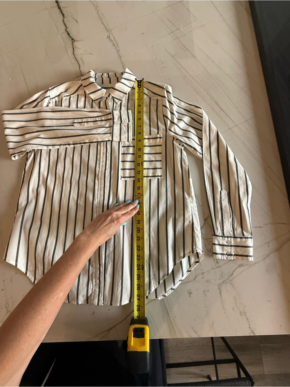 Evereve White Button-Down Shirt with Black Vertical Stripes - Picture 6 of 7